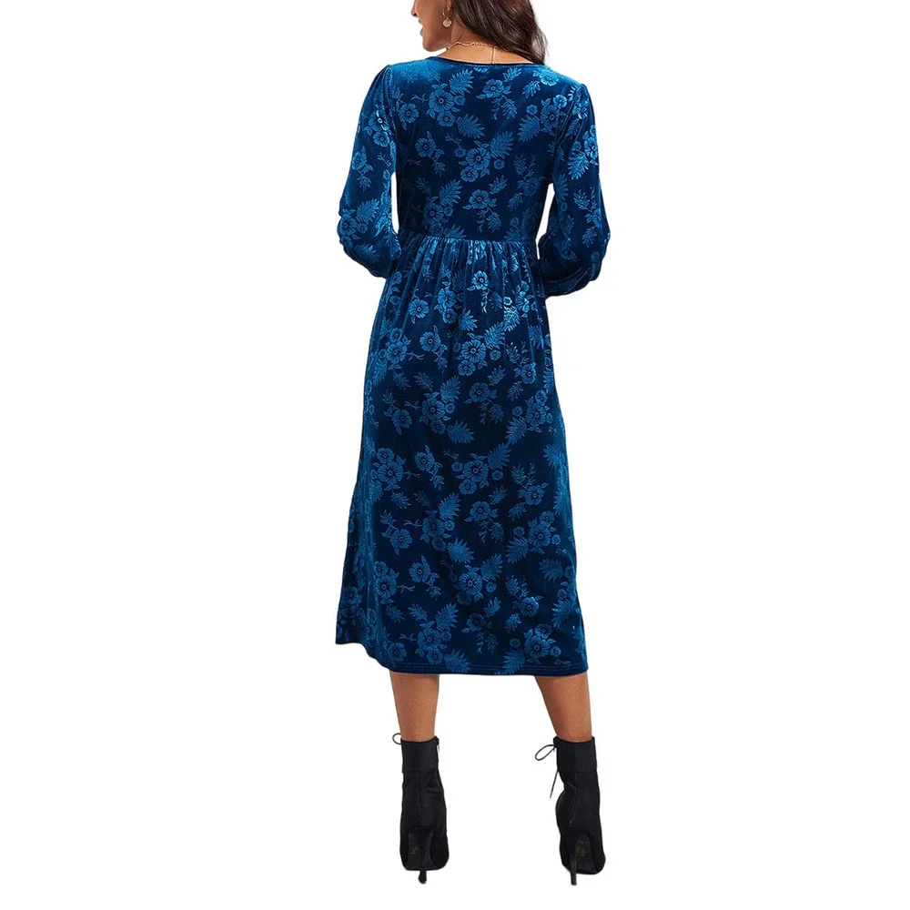 Suzanne Betro Dresses Blue Floral V Neck Midi Dress Size 2X - Picture 3 of 4